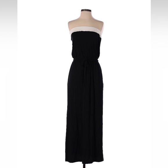 J Crew Black Strapless Maxi Dress with White Stripe - Picture 1 of 4